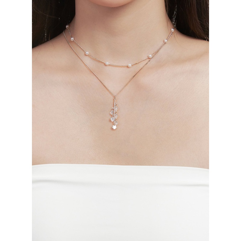 Two-Line Cubic Bijou Necklace IJ516