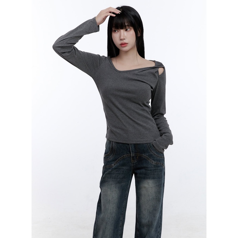 Unbalanced Cut Out Long Sleeve Top CD420