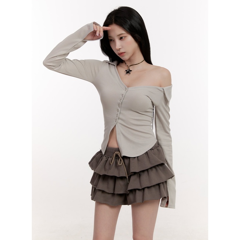 Asymmetric Buttoned Slim-Fit Cardigan CJ531