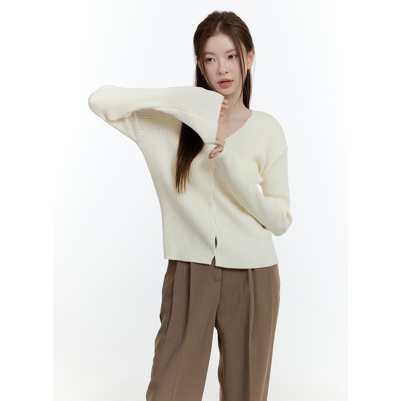 Basic Ribbed V-Neck Cardigan CF503