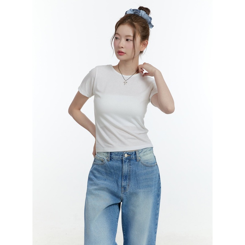 Basic Short Sleeve Top CF503|Light beige|Black|Gray|Light blue|S/M