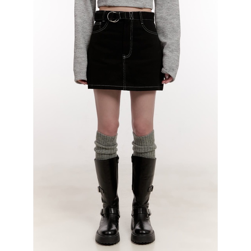 Buckle Stitched Denim Mini Skirt CJ529