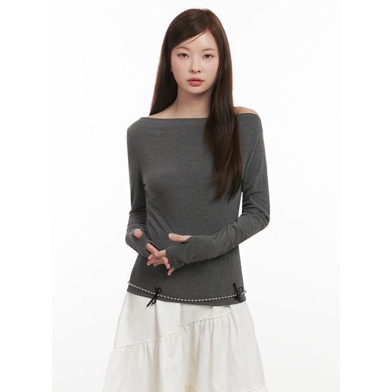 Chic Boat Neck Long Sleeve Top IJ527