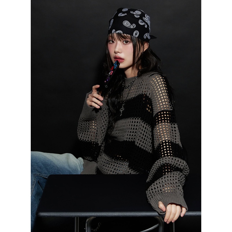 Chic Striped Mesh Sweater CJ524