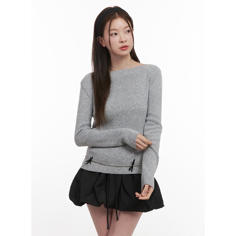 Elegant Boat-Neck Knit Sweater IJ530