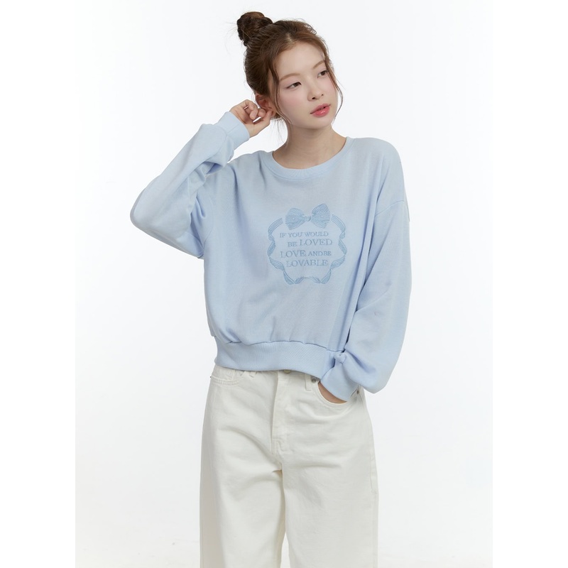 Embroidered Graphic Cropped Crewneck CF503