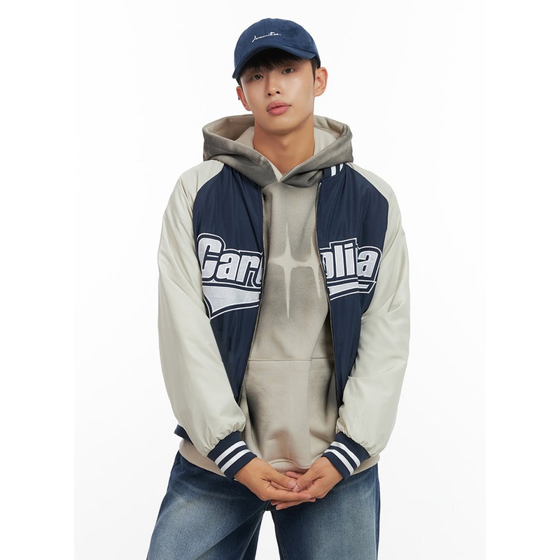 Graphic Nylon Zip Up Varisty jacket  IO420