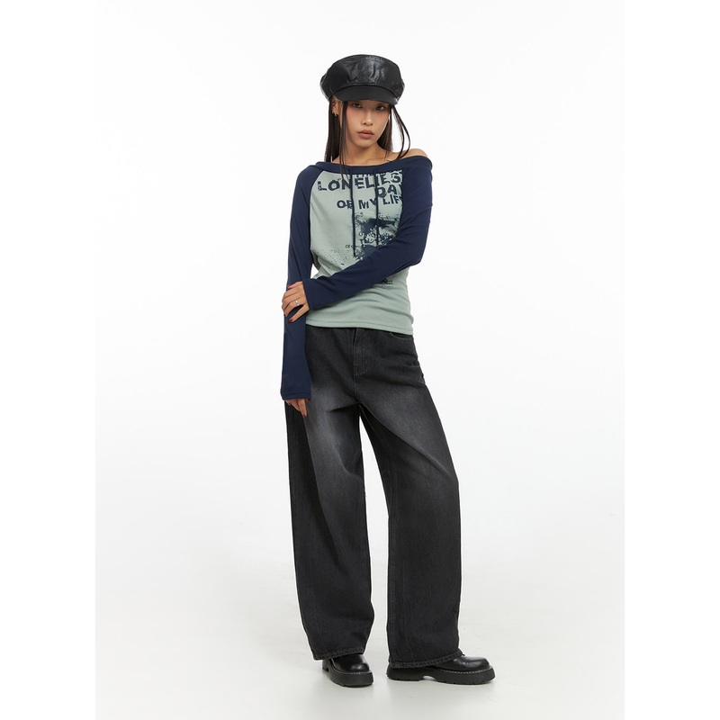 Haven Black-Washed Wide Jeans IS427