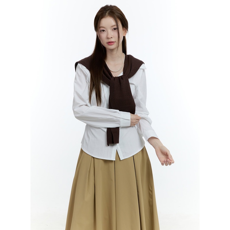 Knitted Front-Tie Shawl CF503|Brown|Gray|Dark gray|S/M