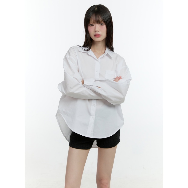 Loose-Fit Collared Button-Up Shirt CF506
