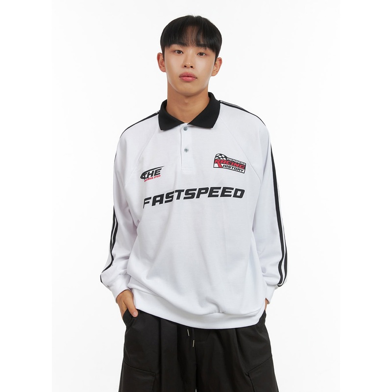 Men’s Buttoned Collar Raglan Long Sleeve Tee IS420