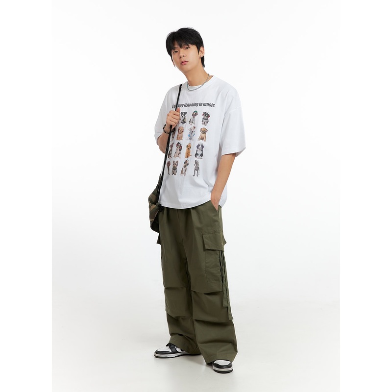 Men’s Cargo Chic Wide-Leg Pants (Dark Green) IG402