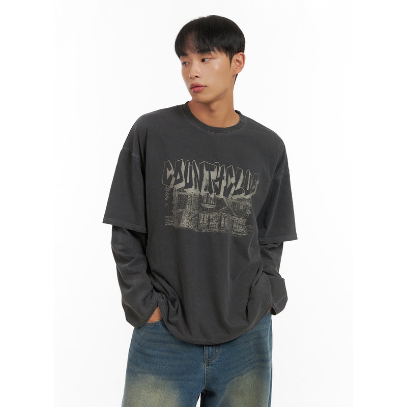 Men’s Cotton Graphic Layered Long Sleeve IS420
