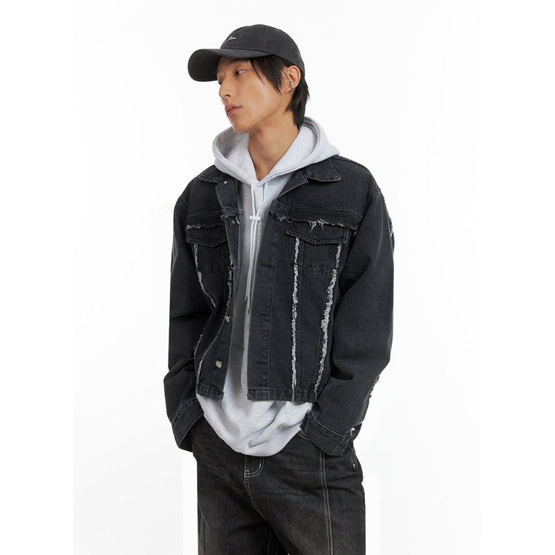 Men’s Fray Detail Denim Jacket IO417