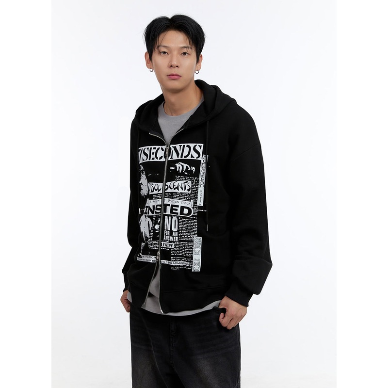 Men’s Graphic Print Oversized Zip-Up Hoodie IO428