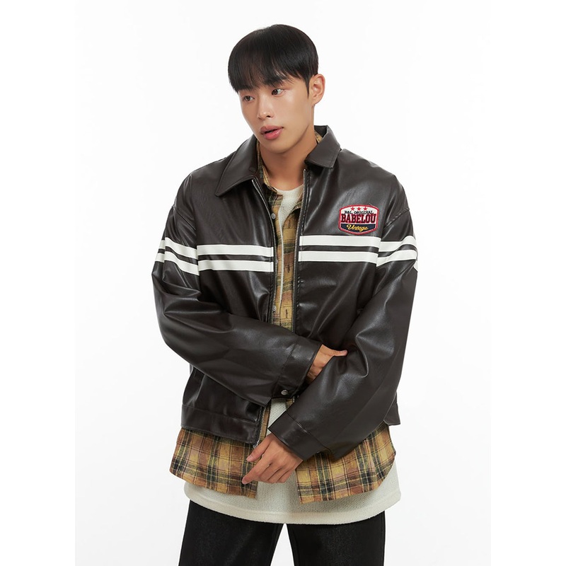 Men’s Patched Zip-Up Rider Jacket IO420