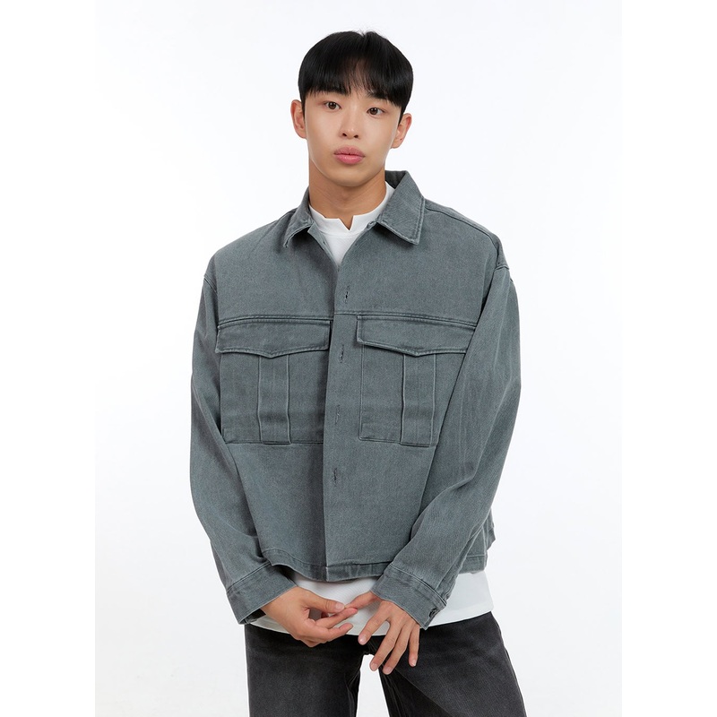 Men’s Washed Crop Pocketed Cotton Jacket IG422