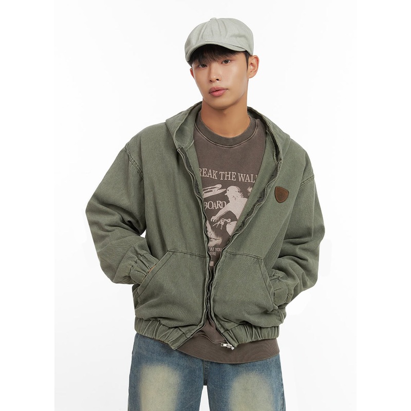 Men’s Washed Zip Up Hooded Jacket IO420
