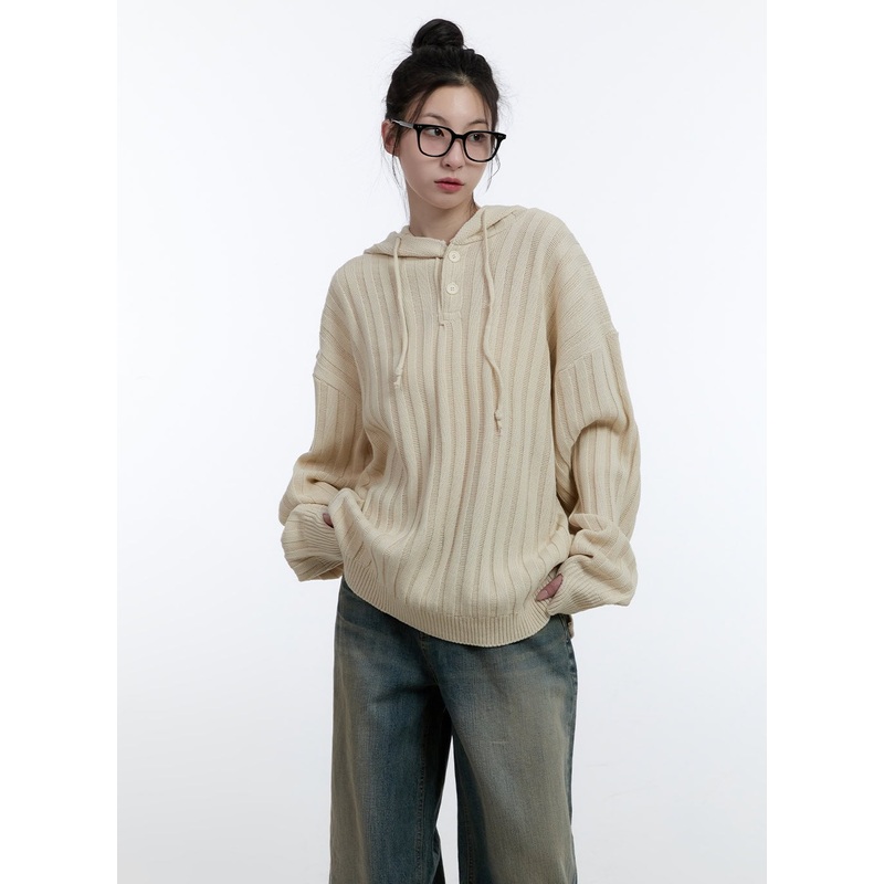 Oversize Ribbed Hooded Sweater CJ522