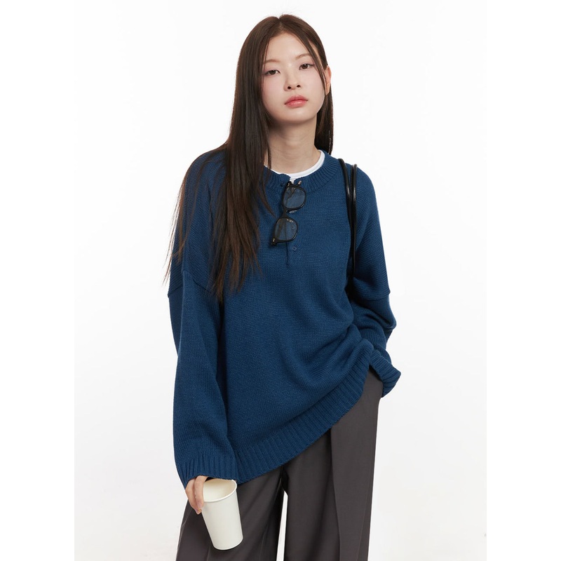 Oversized Half-Button Sweater IJ527