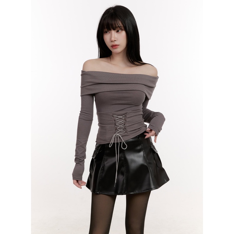 Ribbon Corset Off-Shoulder Long-Sleeve Top CJ529