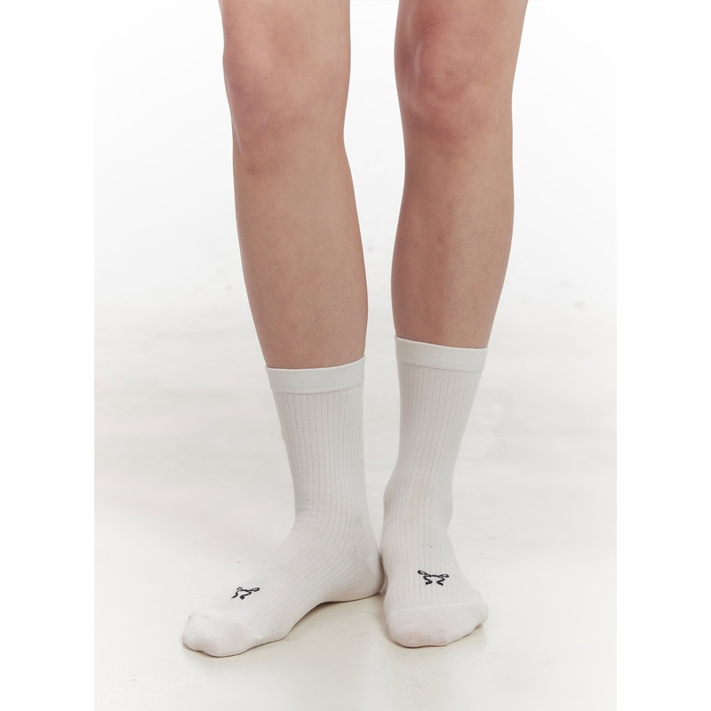 Ribbon Printed Socks IF505|White|Gray|Black|One Size