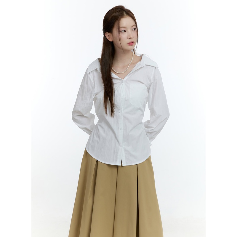 Ribbon-Tie Collared Button-Up CF503