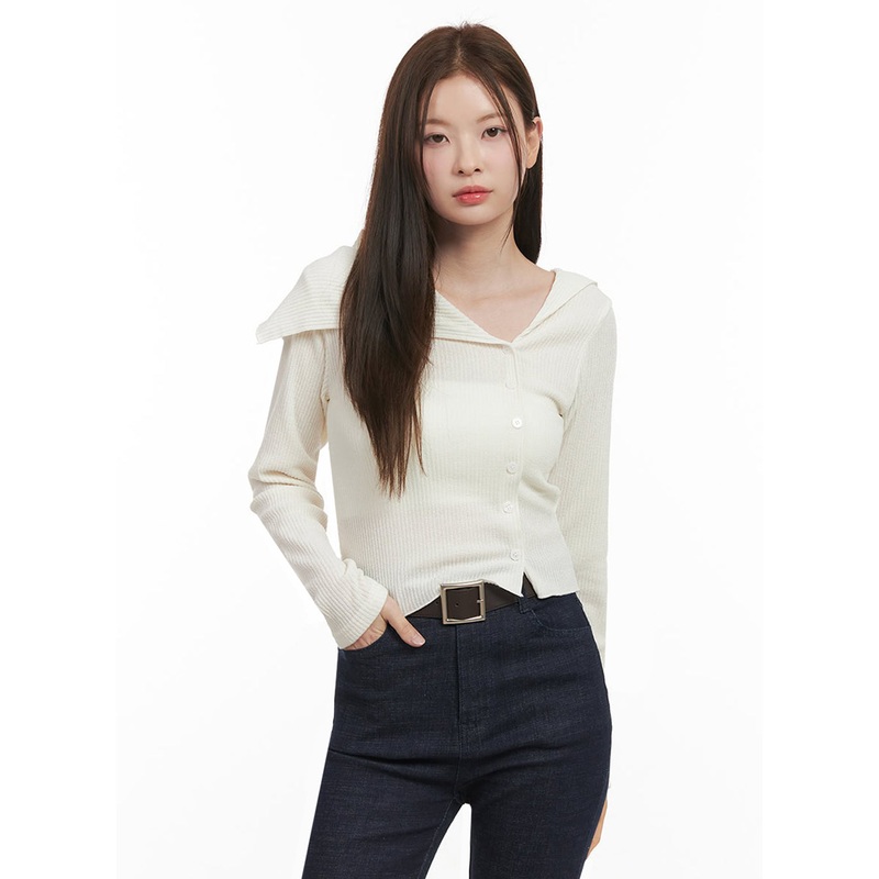 Sailor Neck Off-Shoulder Cardigan IJ527