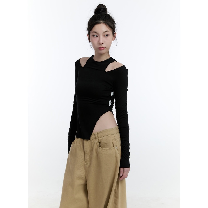 Shoulder Cut-Out Crop Top CJ521