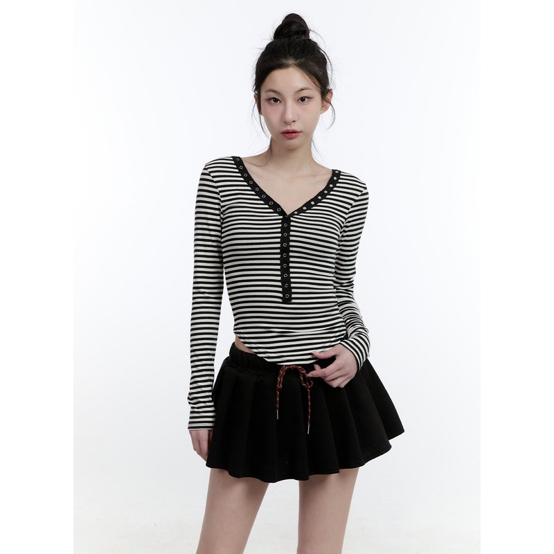 Striped Slim-Fit Buttoned Top CJ522