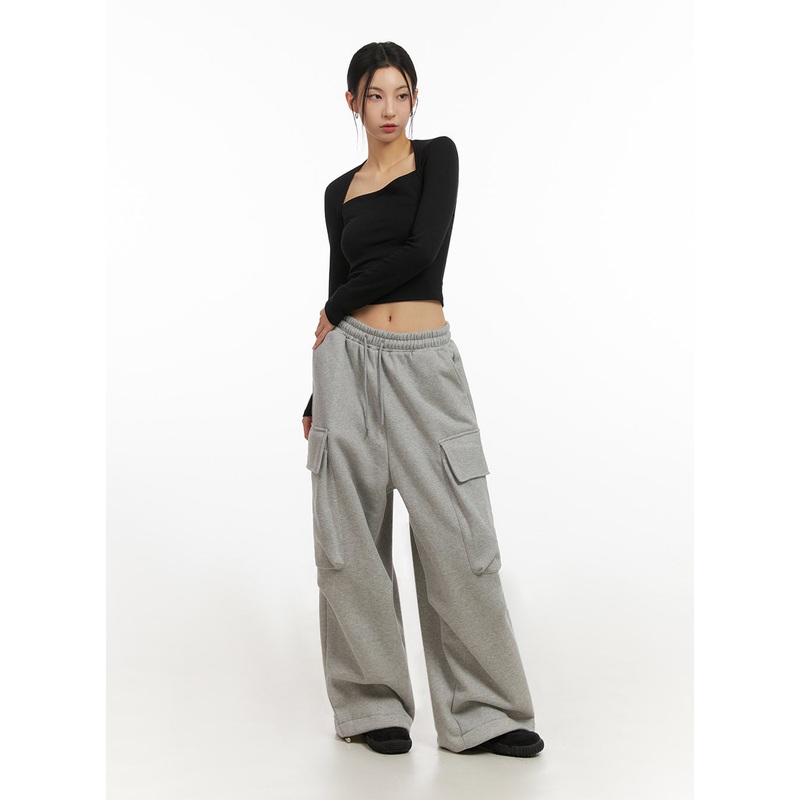 Warm Wide-Leg Cargo Sweatpants ID431