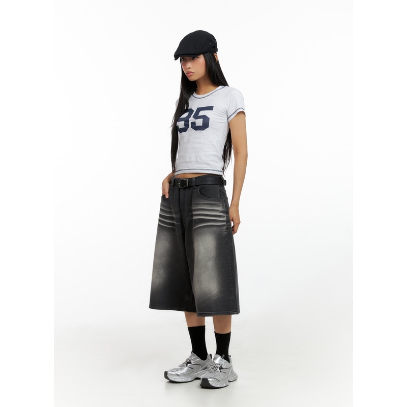 Washed Baggy Jorts IL419|Black|Beige|Gray|S|M|L