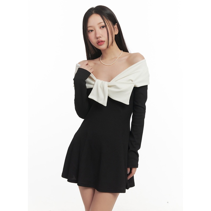 A-Line Ribbon Off-Shoulder Mini Dress CF520