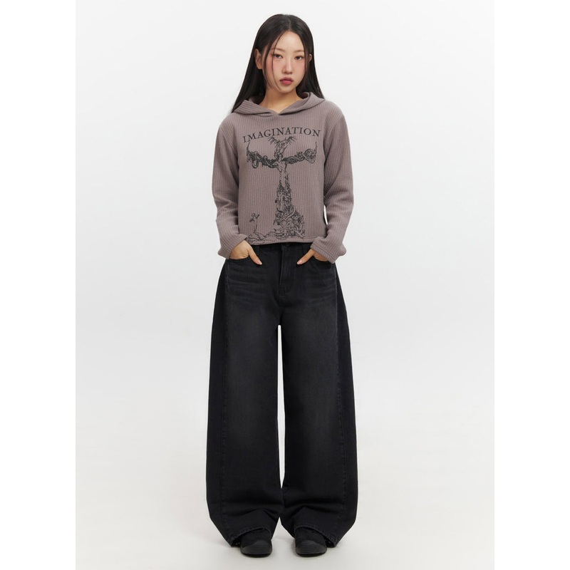 Ashly Wide-Leg Jeans IF511|Black|S|M|L