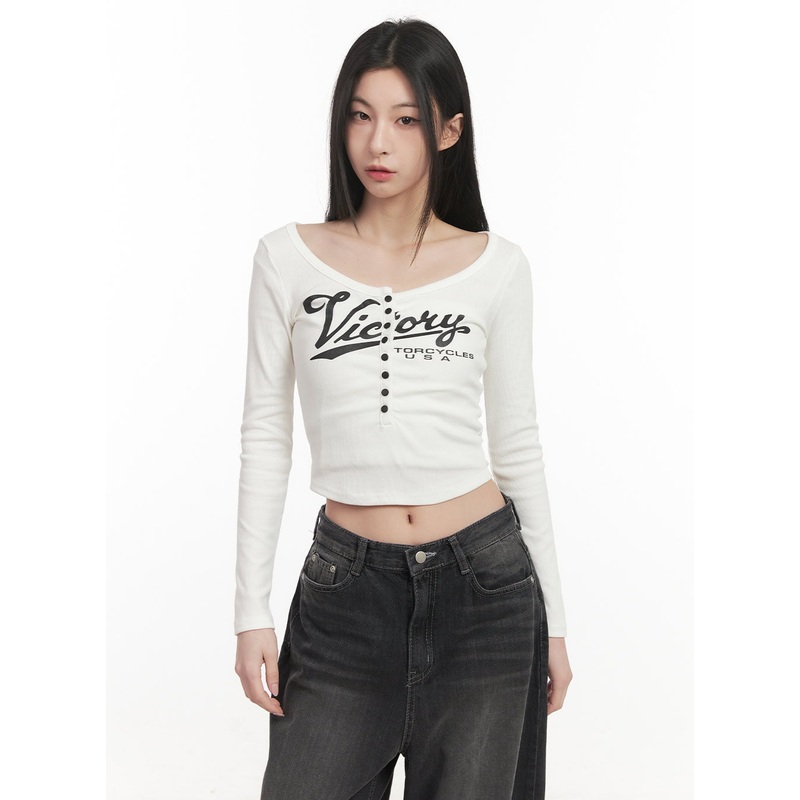 Buttoned Slim-Fit Crop Top CF514