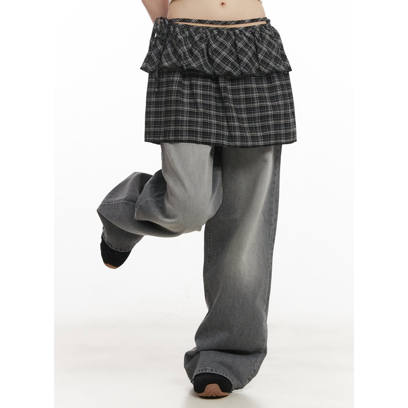 Checkered Ruffle Layering Mini Skirt CF519