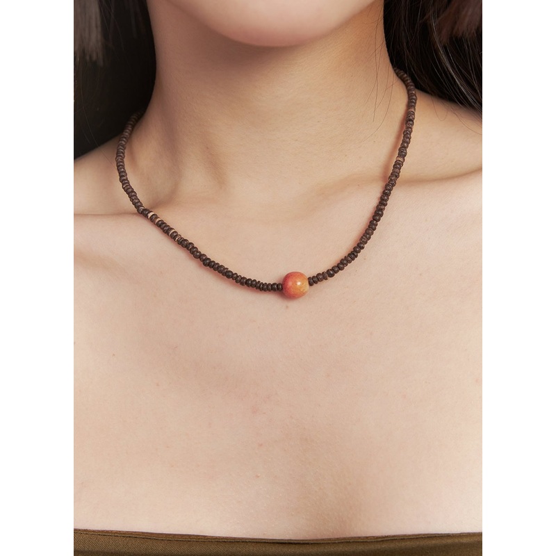 Circle Wood Necklace CF520|Dark brown|One Size