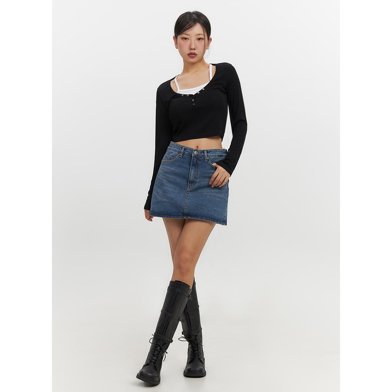 Classic Denim Washed Mini Skort IF510