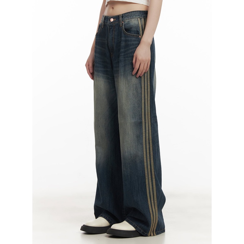 Daisee Striped Wide-Leg Jeans CF518