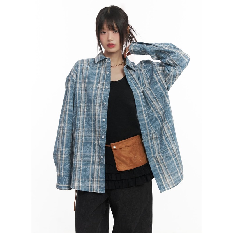 Damaged-Effect Oversized Flannel CF518