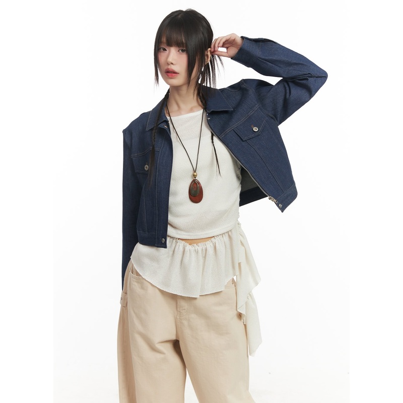 Denim Zip-Up Collared Jacket CF519