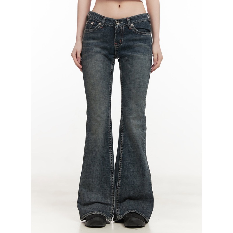 Elisa Stitched Low-Rise Flared Jeans CF514