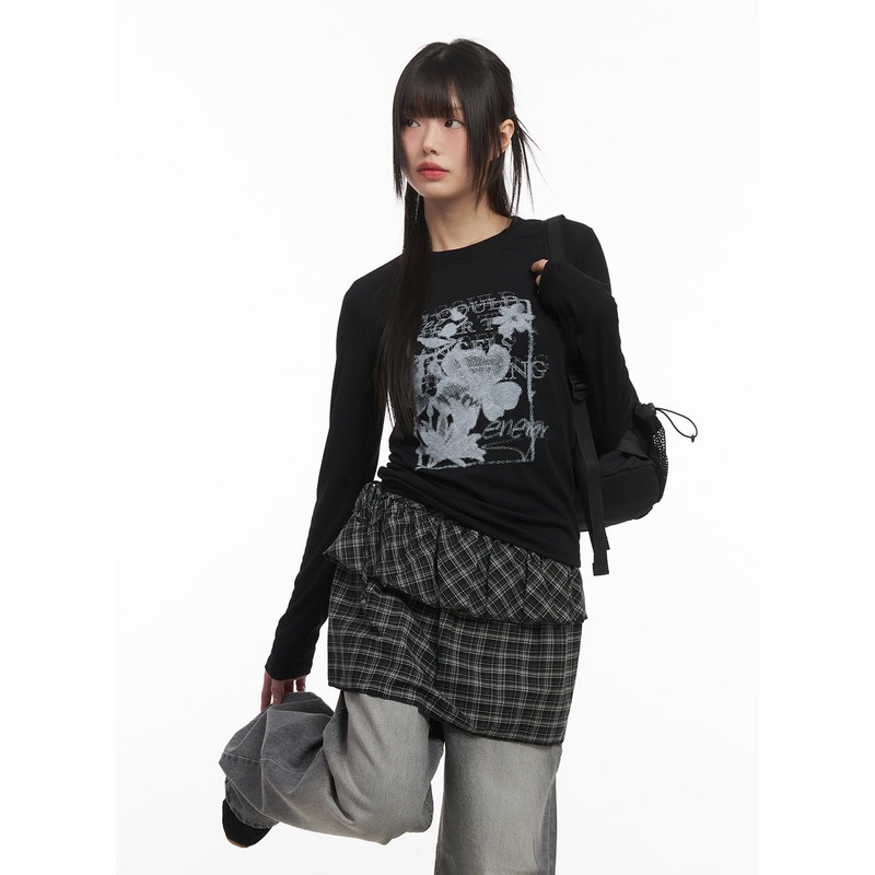 Flower Graphic Long-Sleeve Top CF519
