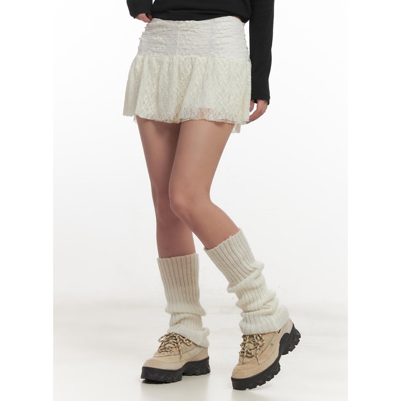 Frill-Trim Lace Skirt CF524|White|Pink|Red|Black|S/M