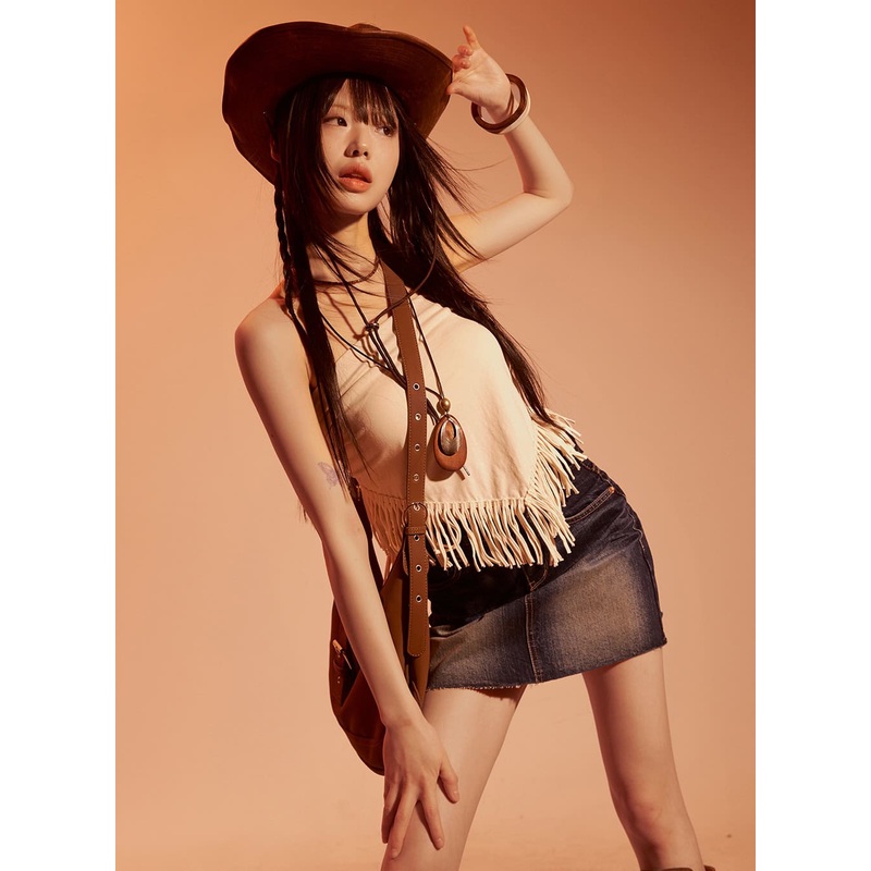 Fringe Tube Top CF518|Light beige|One Size