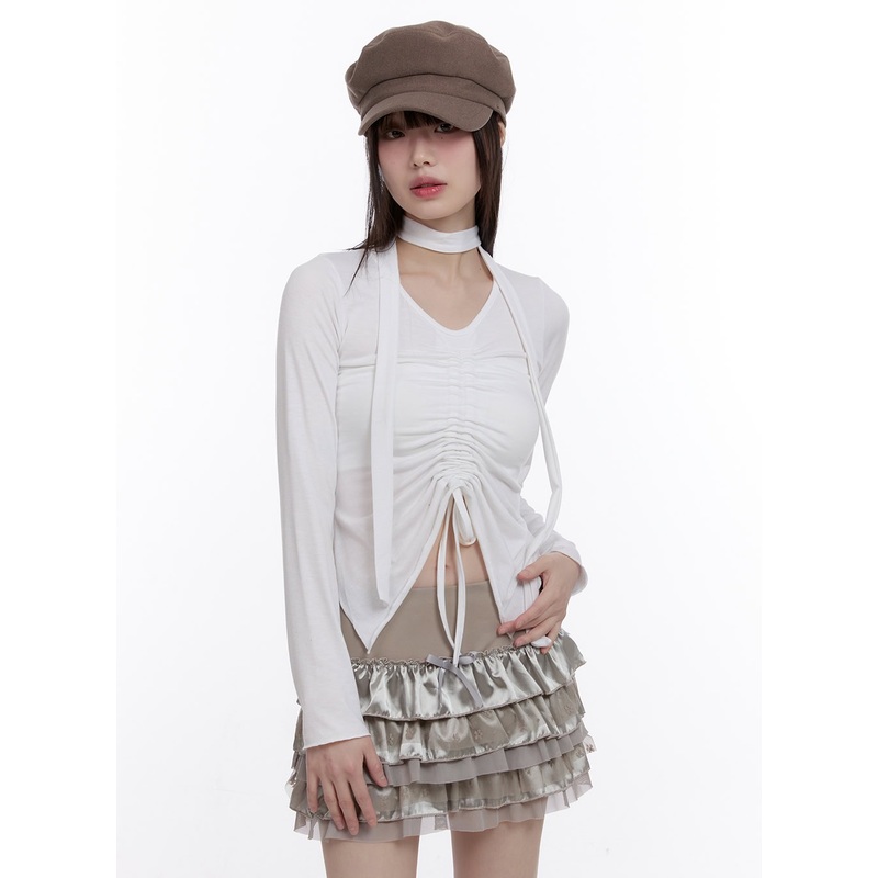 Gathered Slim-Fit Long Sleeve Top CF512