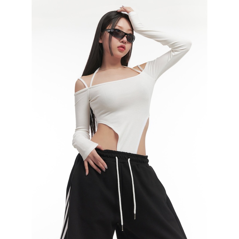 Halter String Cut-Out Bodysuit Top CF525