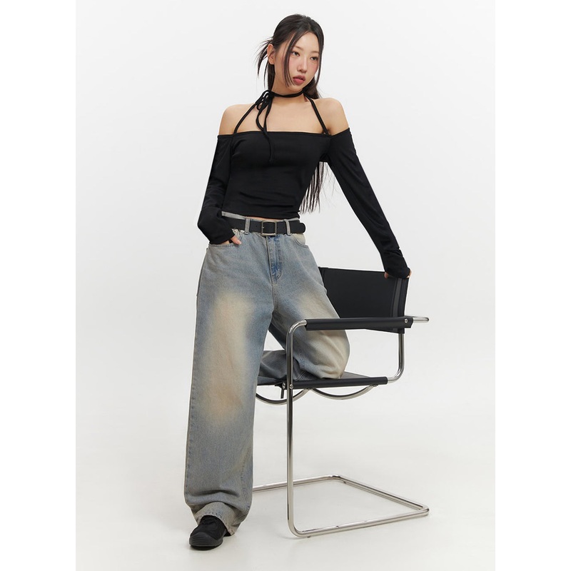 Kyla Washed Wide-Leg Baggy Jeans IF511
