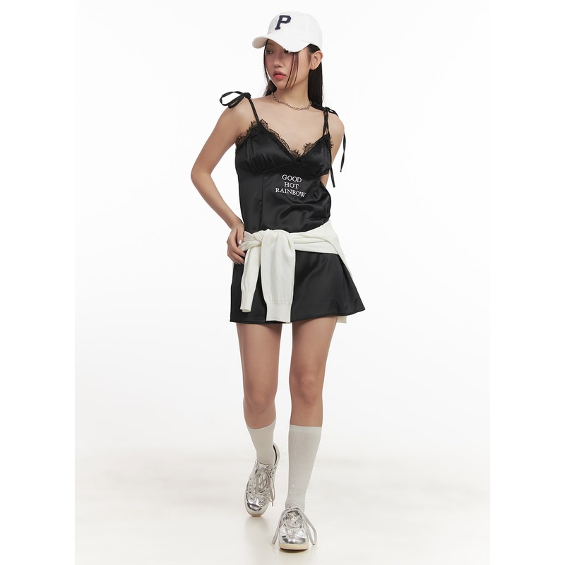 Lace-Trim Graphic Cami Dress CF520