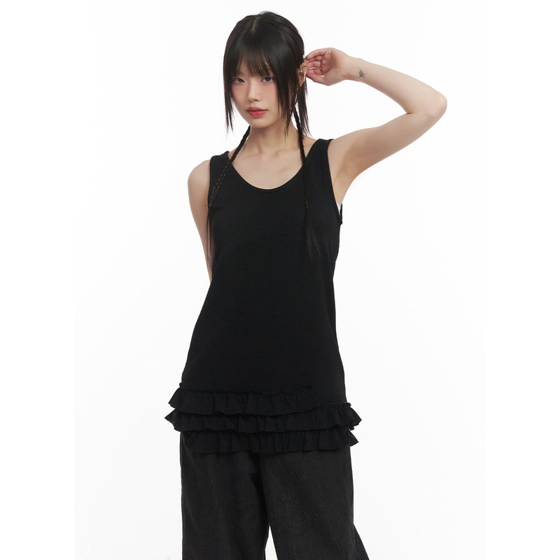 Layered Ruffle Trim Tank Top CF518